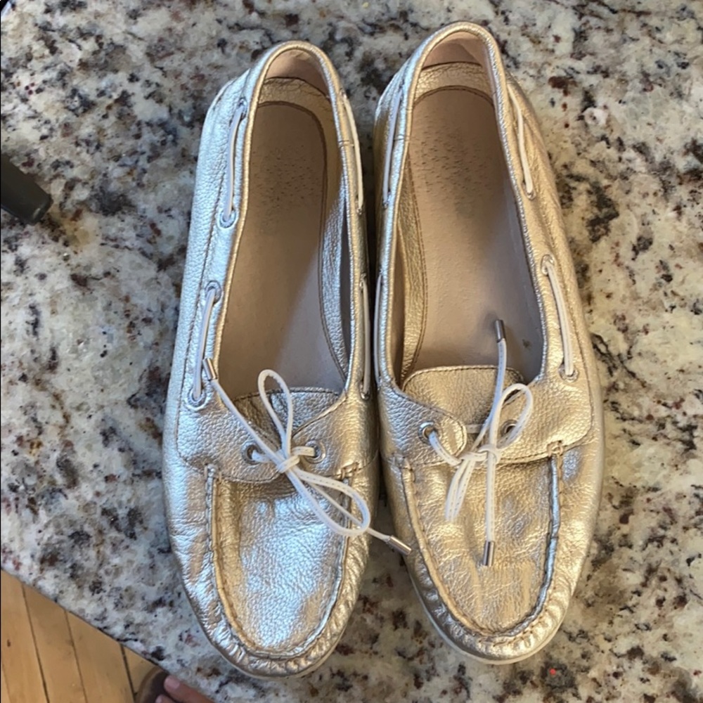 Silver Sperry top siders